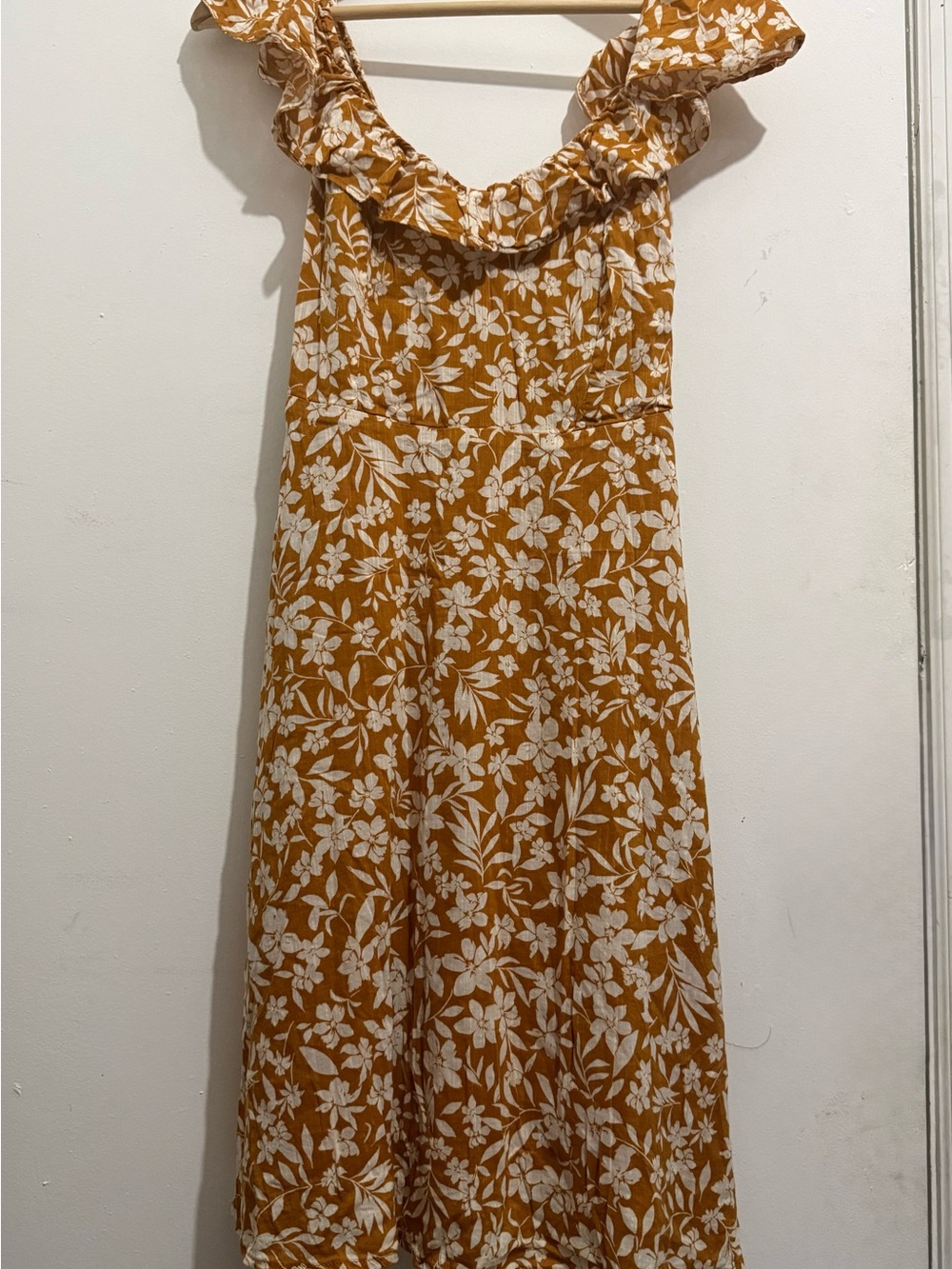 Floral Ruffle Midi Dress Smocked Back XS Old Navy